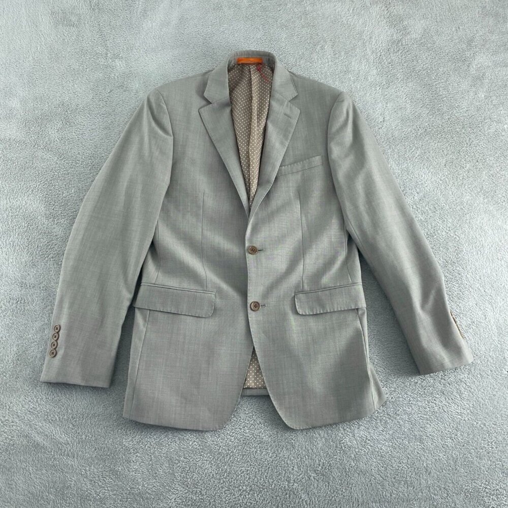 Mens Tallia 38R Gray Wool Blazer Jacket With Polka Dot Lining 0168